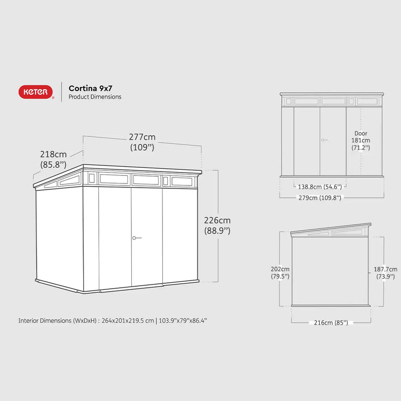 Keter 9x 7 Cortina Heavy Duty Plastic Pent Shed – Dark Grey