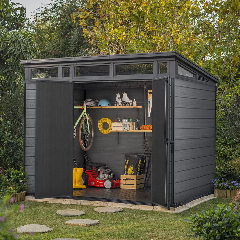 Keter 9x 7 Cortina Heavy Duty Plastic Pent Shed – Dark Grey