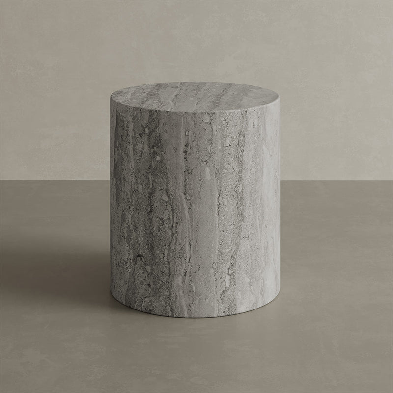 Porto Travertine Side Table, Grey