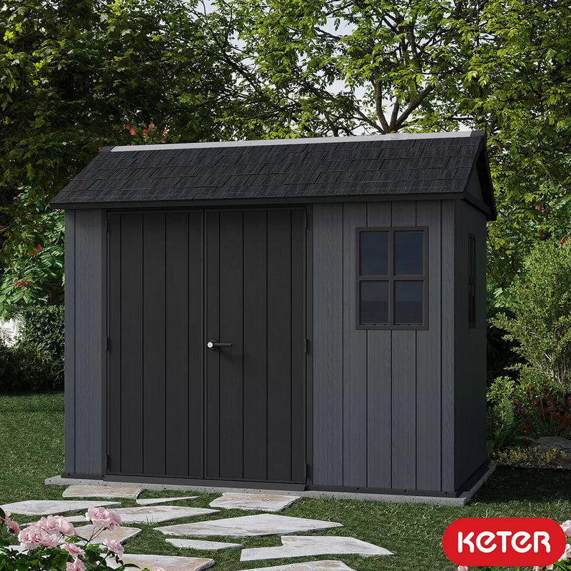 Keter 9×7.5 Newton Plus Side Entry Plastic Shed – Dark Grey