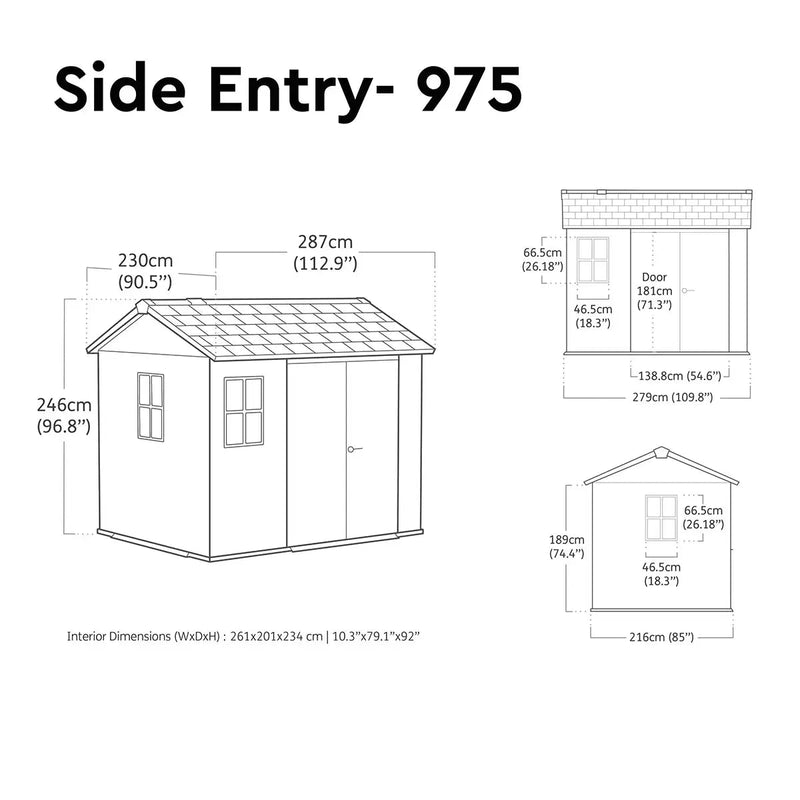 Keter 9×7.5 Newton Plus Side Entry Plastic Shed – Dark Grey